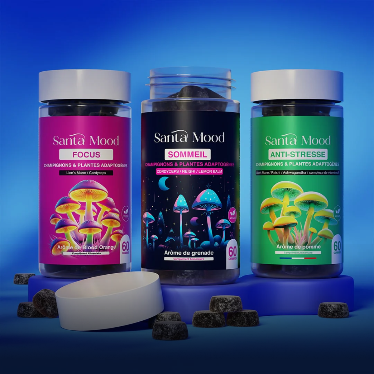 Coffret Gummies Adaptogènes Calme & Clarté – Sommeil, Focus & Anti-Stress – 3 × 60 Gummies