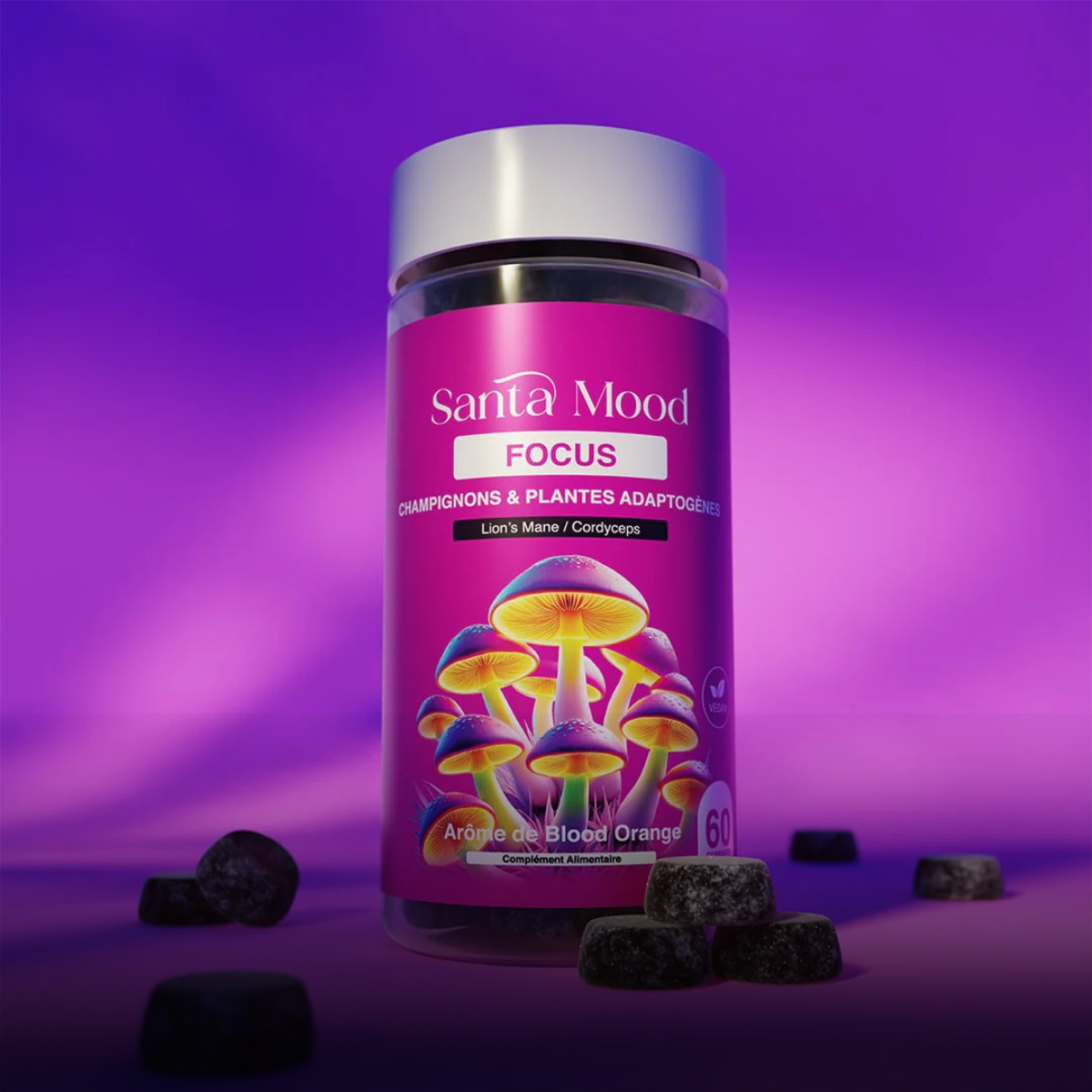 Gummies Adaptogènes Focus à l’Orange Sanguine 60 – Crinière de Lion & Cordyceps