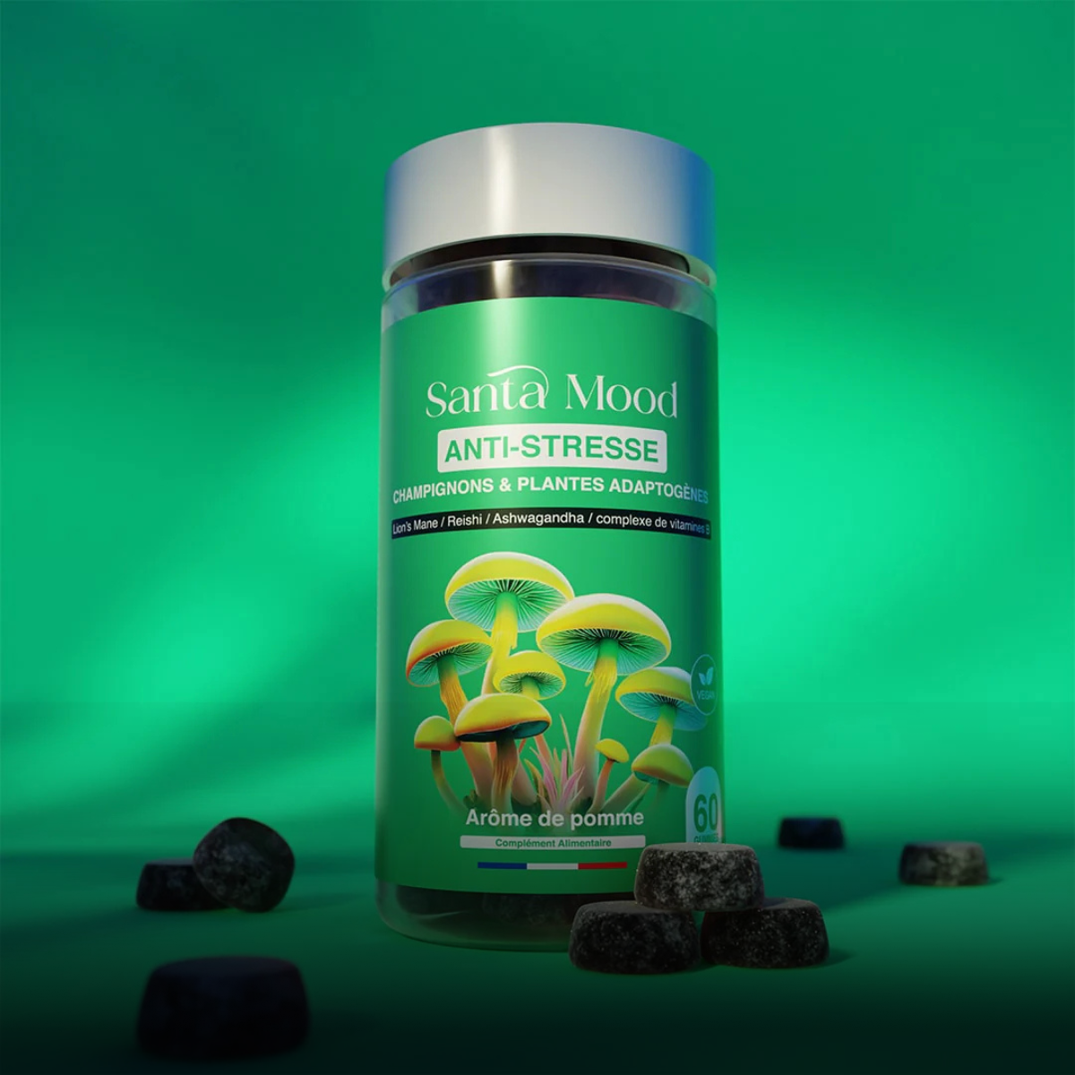 Gummies Adaptogènes Anti-Stress à la Pomme 60 – Ashwagandha & Reishi