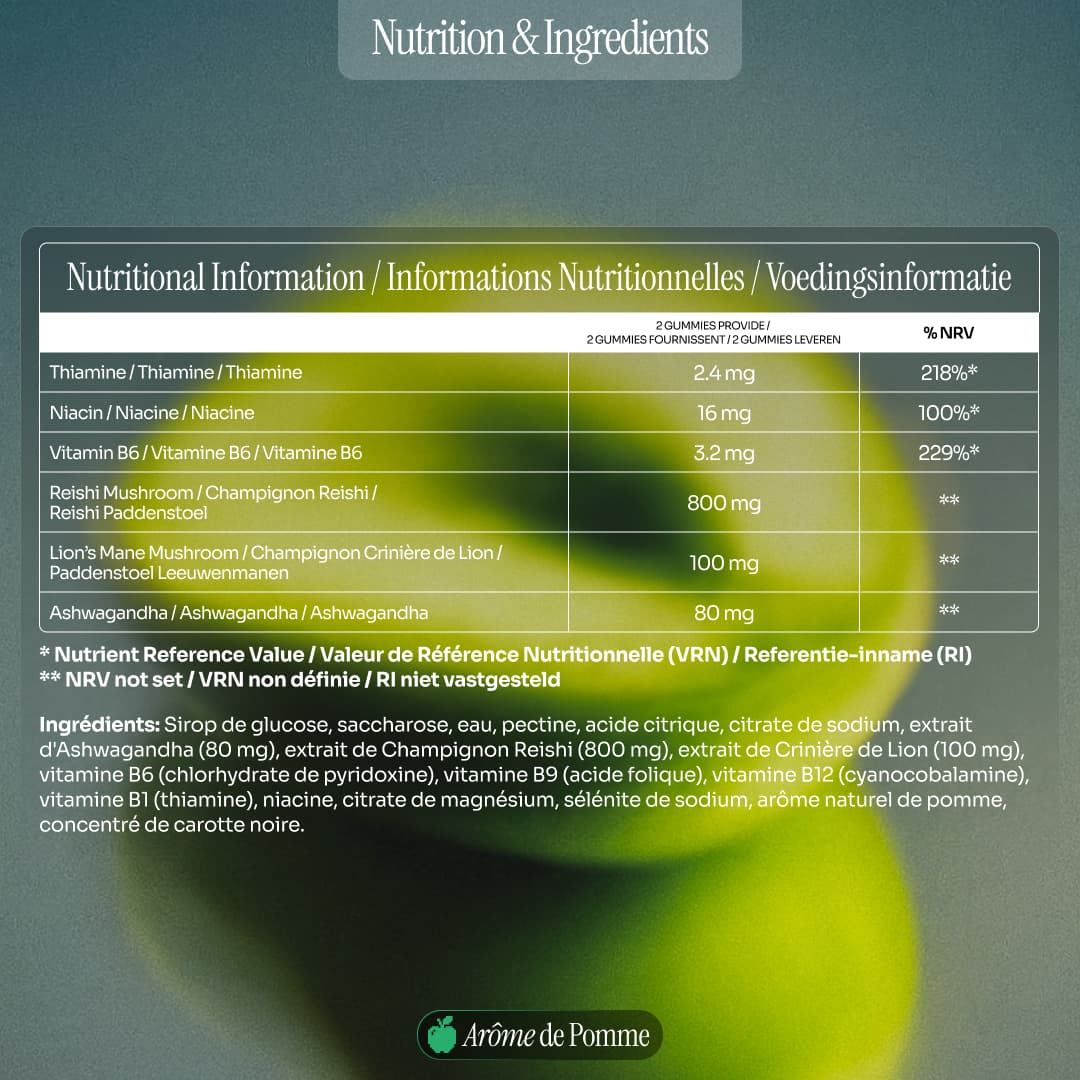 Gummies Adaptogènes Anti-Stress à la Pomme 60 – Ashwagandha & Reishi