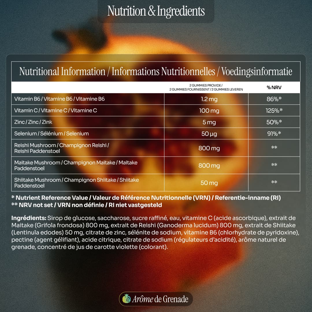 Gummies Adaptogènes Immunité à la Grenade 60 – Reishi & Maitake